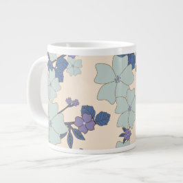 Caneca De Café Grande Flores Azuis, Flores Roxas, Padrão Floral