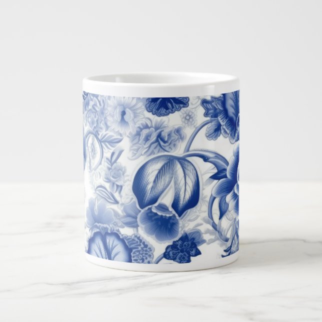 Caneca De Café Grande Flores Azuis Indigo (Frente)