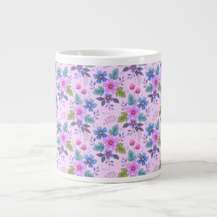 Caneca De Café Grande Flores Azuis-Rosa-Flor Violeta Padrão-36841
