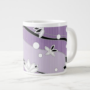 Caneca De Café Grande Flores brancas de lótus em tiras roxas