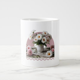 Caneca De Café Grande Flores brancas e rosa