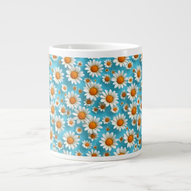 Caneca De Café Grande Flores Brancas Lindas Margaridas (Frente)
