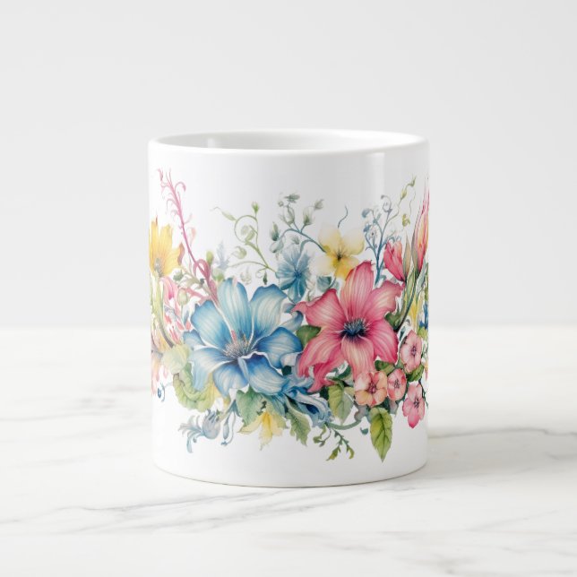 Caneca De Café Grande Flores Coloridas (Frente)