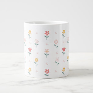 Caneca De Café Grande Flores coloridas e padrão de borboletas