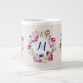 Caneca De Café Grande Flores De Cama Flor De Cor De Água, Monograma Flor