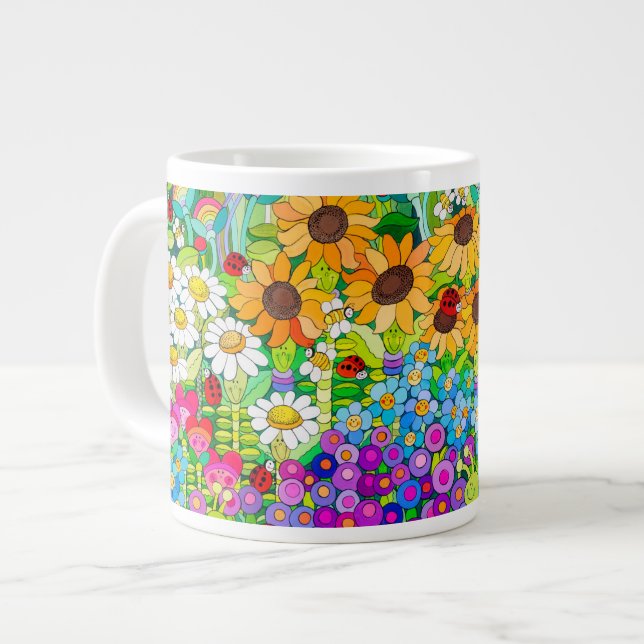 Caneca De Café Grande Flores de Garden Ladybug (Frente Esquerda)