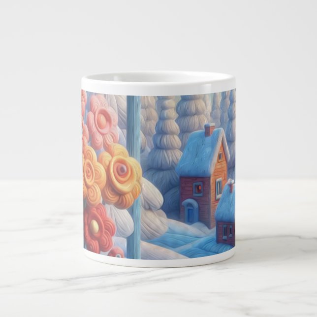 Caneca De Café Grande Flores de Inverno na Janela (Frente)