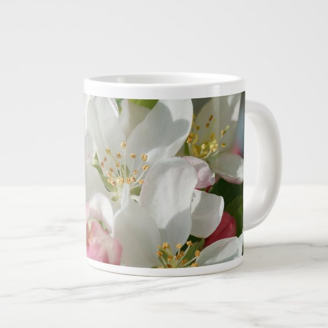 Caneca De Café Grande Flores de Maçã Rosa e Branco (Frente Esquerda)