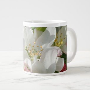 Caneca De Café Grande Flores de Maçã Rosa e Branco