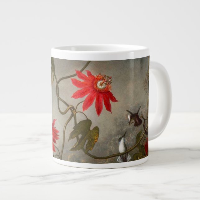 Caneca De Café Grande Flores de Paixão com Pássaros Hummingbird (Frente Esquerda)