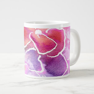 Caneca De Café Grande Flores de parede cor rosa, azul e Mauve Watercolor