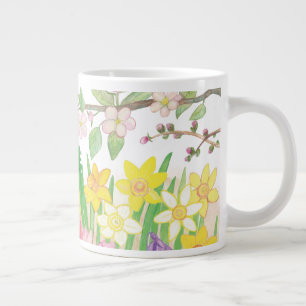 Caneca De Café Grande Flores de primavera que Radiam o Convite à Alegri