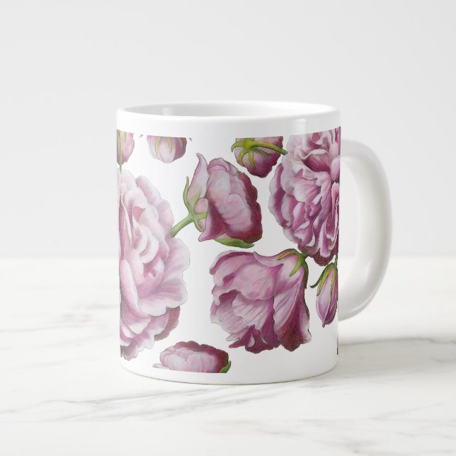 Caneca De Café Grande Flores do Jardim de Camellia Rosa (Frente Esquerda)