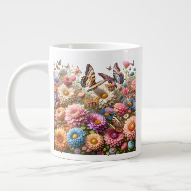 Caneca De Café Grande Flores e Borboletas (Esquerda)