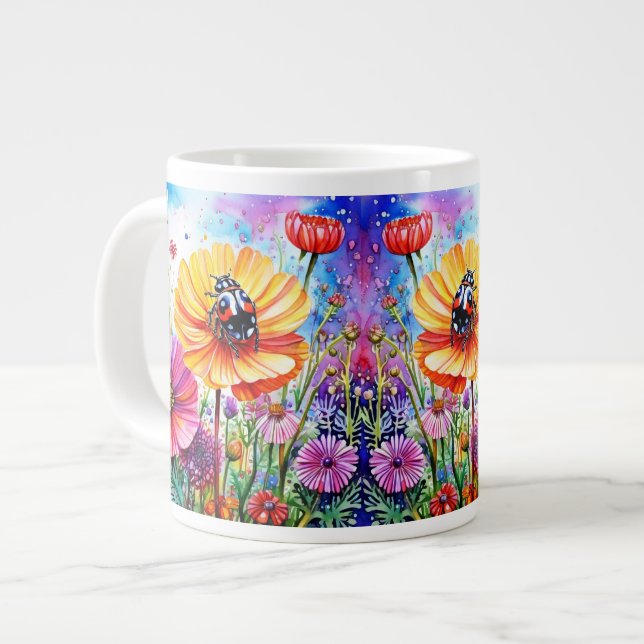Caneca De Café Grande Flores e Damibugs (Frente Esquerda)