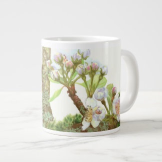 Caneca De Café Grande Flores floridas num galho, floral branco