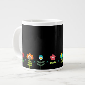 Caneca De Café Grande Flores folclóricas de preto
