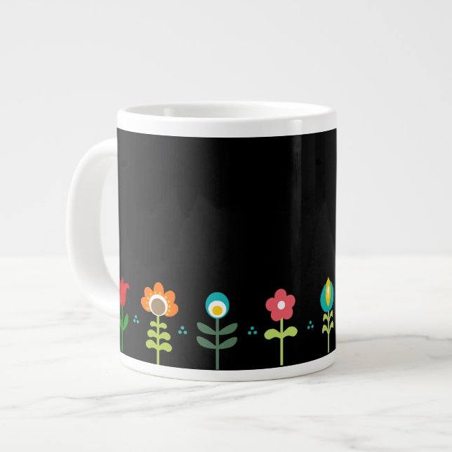 Caneca De Café Grande Flores folclóricas de preto (Frente Esquerda)