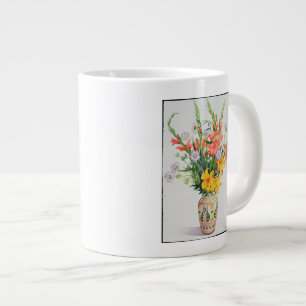 Caneca De Café Grande Flores laranja e azuis em um vaso marroquino