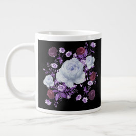 CANECA DE CAFÉ GRANDE FLÔRES LILÁS, FUNDO PRETO