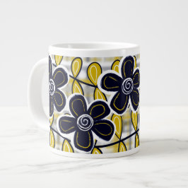 Caneca De Café Grande Flores Negras e Douradas Jumbo Mug