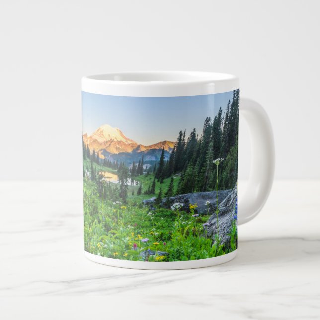 Caneca De Café Grande Flores | Parque Nacional Monte Rainier (Frente Esquerda)