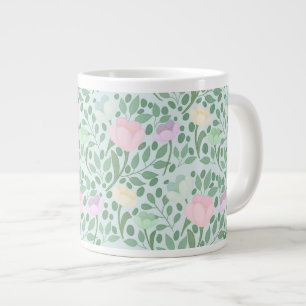 Caneca De Café Grande Flores pastéis doces em azul