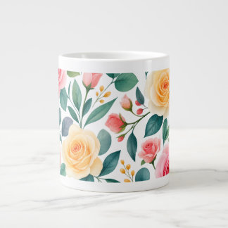 Caneca De Café Grande Flores Pastel Design Floral Botânico Vintage Suave