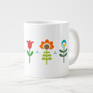 Caneca De Café Grande Flores retro-folhosas bonito