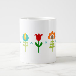 Caneca De Café Grande Flores retro-folhosas bonito
