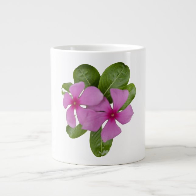 Caneca De Café Grande Flores rosa-roscada com folhas verdes (Frente)
