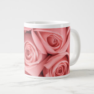 Caneca De Café Grande Flores   Rosas rosadas