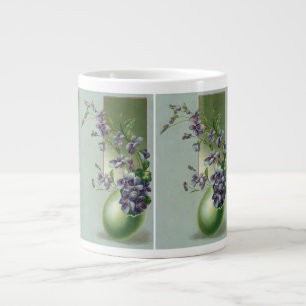 Caneca De Café Grande Flores Roxas Vintage em Flor numa Ovo de Páscoa