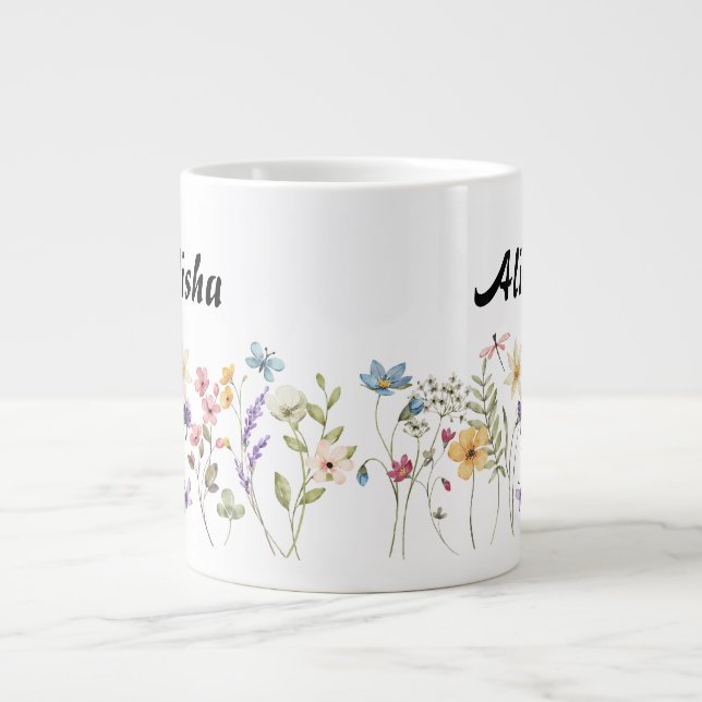 Caneca De Café Grande Flores Selvagens Coffee Personalizado Por Aquarela (Frente)