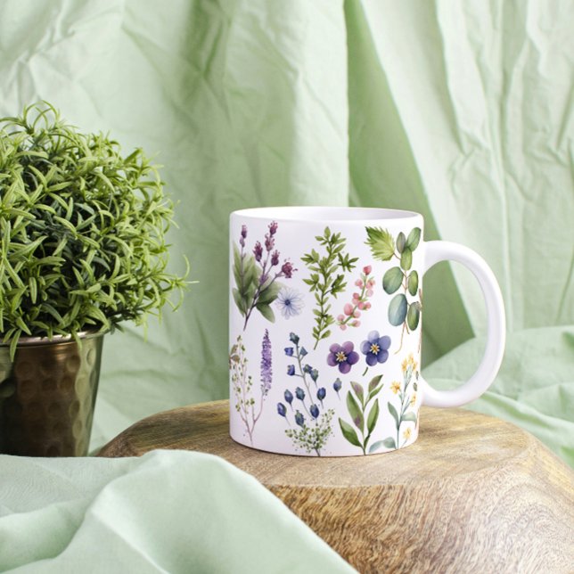 Caneca De Café Grande Flores selvagens e plantas aromáticas (Criador carregado)