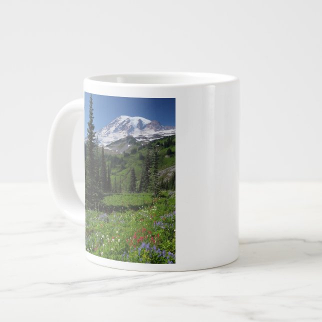 Caneca De Café Grande Flores selvagens no Monte Rainier (Frente Esquerda)