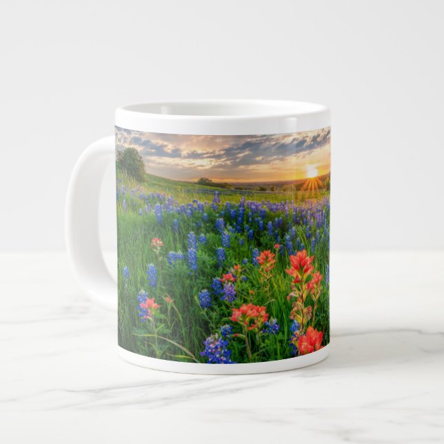Caneca De Café Grande Flores | Texas Bluebonnets e Pincel da Índia (Frente Esquerda)
