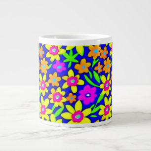 Caneca De Café Grande Flores vívidas coloridas