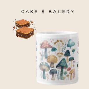 Caneca De Café Grande Floresta Azul Colorida de Cogumelo