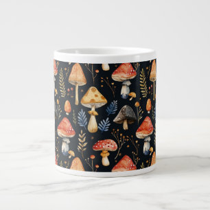 Caneca De Café Grande Floresta Cogumelo e Samambaia 