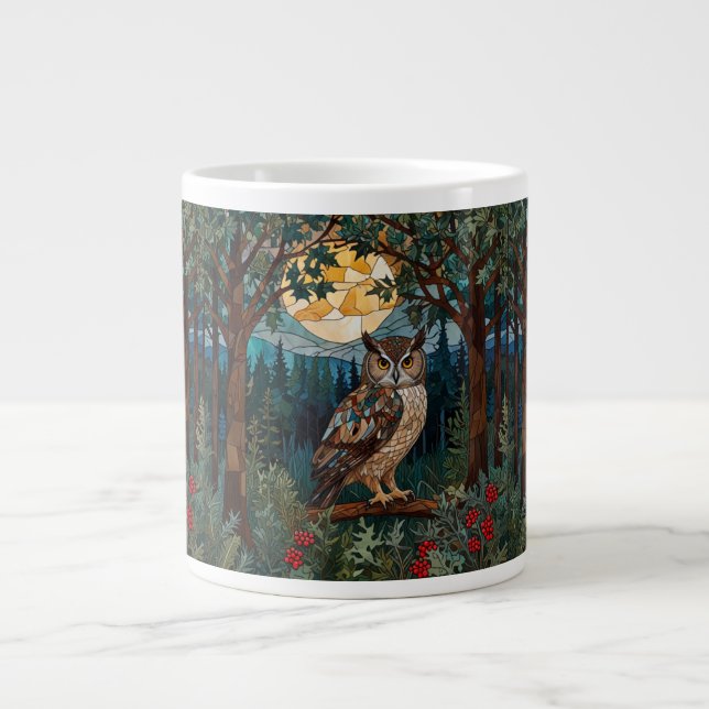 Caneca De Café Grande Floresta de coruja-de-vidro Elegante (Frente)