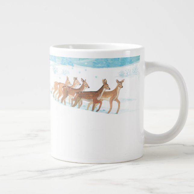 Caneca De Café Grande Floresta de neve de inverno Roe Deer (Direita)