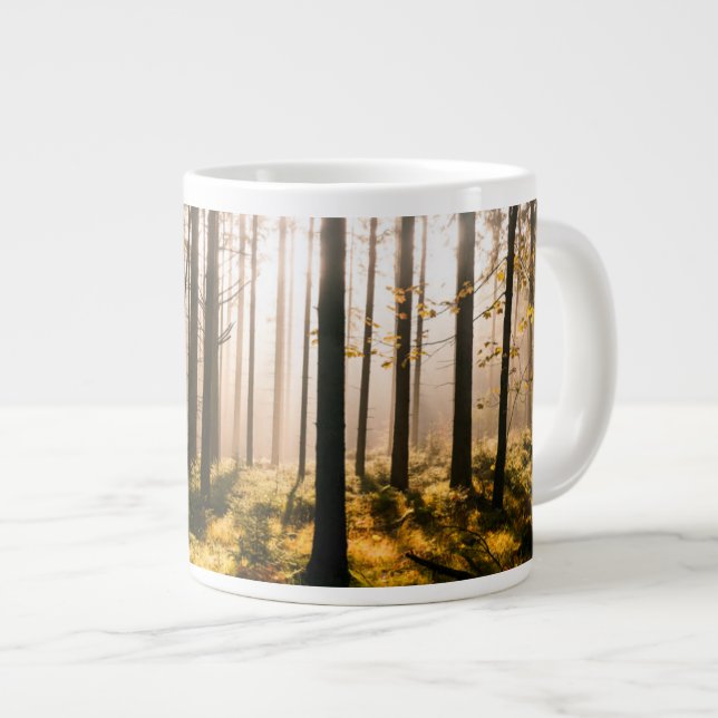 Caneca De Café Grande Floresta de Queda com Raios Solares (Frente Esquerda)