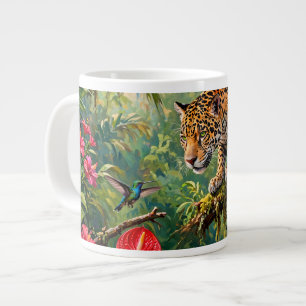 Caneca De Café Grande Floresta Tropical Jaguar Beija-flores Borboletas F