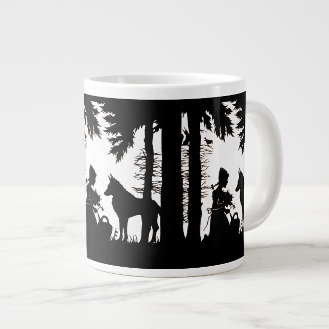 Caneca De Café Grande Florestas de Lobo de Capuchos Vermelho-Silhueta Pr (Frente Esquerda)