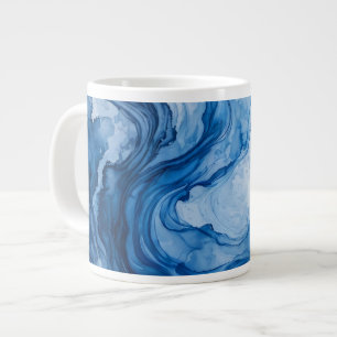 Caneca De Café Grande Fluxo Azul Harmonioso Branco Azul Abstrato