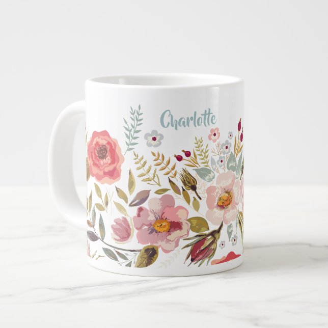 Caneca De Café Grande Fluxos de Aquarela com Jumbo Mug Personalizado (Frente Esquerda)