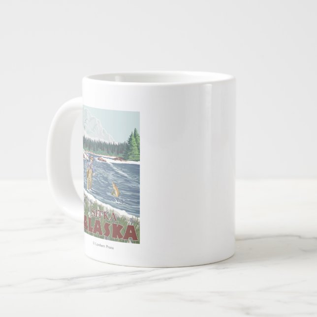 Caneca De Café Grande Fly Fish Man - Sitka, Alaska (Frente Esquerda)