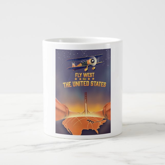 Caneca De Café Grande Fly West, veja os Estados Unidos. (Frente)