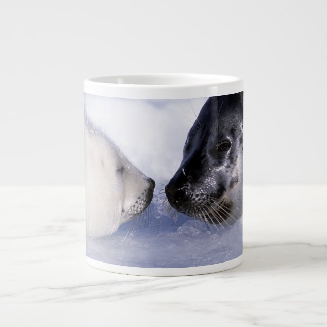 Caneca De Café Grande Foca Harpa Mãe com Filhote (Frente)